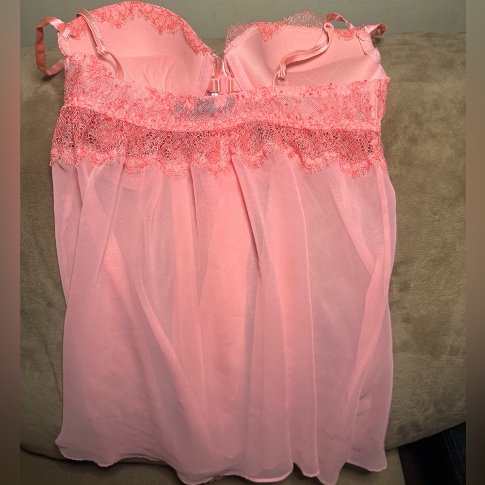 Elegant BubbleGum Pink Women’s Size 36B Victoria’s Secret Lace Babydoll Lingerie - Picture 7 of 11